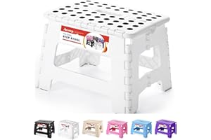 ACSTEP Folding Step Stool Portable Collapsible Plastic Step Stool 9 Inch Foldable Step Stool Non Slip Folding Stools for Kitchen Bathroom Bedroom (White)