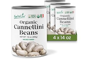 Food to Live Organic Italian Canned Cannellini Beans, 14 oz (Pack of 4) - Unsalted Non-GMO White Kidney Beans. Good Source of Fiber and Protein