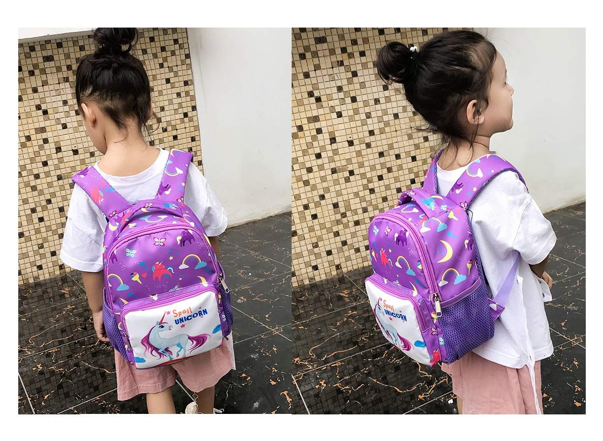 Fanovo Unicorn Backpack for Kids Nylon School Bag, Mini Unicorn Backpack, Cartoon Unicorn Kids Bags Kindergarten Backpack for 1-5 -Year-Old + 1 PC Unicorn Pencil Case + 5 PC Unicorn Hairties
