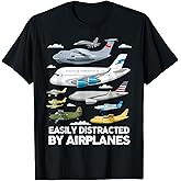 Men Boys Girls Kids Easily Distracted by Airplanes T-Shirt
