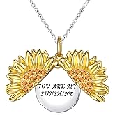 Ladytree You Are My Sunshine Sunflower Locket Necklace That Holds Pictures in Sterling Silver Pendant Necklace for Women