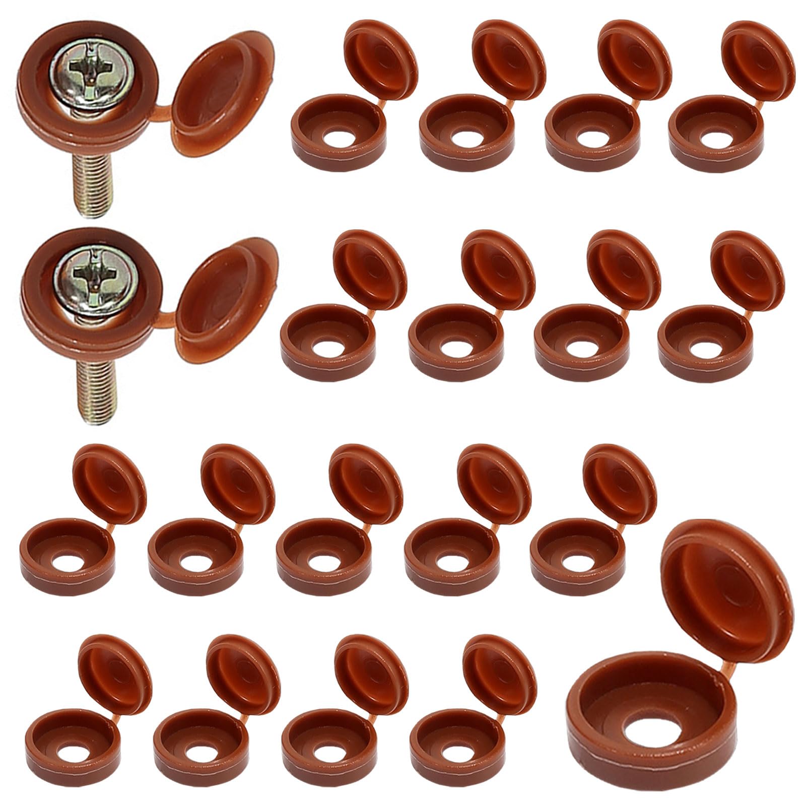 DEFIYEAR 200PCS Screw Caps - Screw Cap Brown, Plastic Hinged Snap Covers for M3-M8 Screws, Waterproof Protection Caps for Furniture Cabinets Shelves and Walls