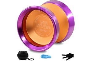 YOYOSTUDIO Yoyo Professional Unresponsive Yoyos with Dual Aluminum Alloy Rings, Pro Tricks Yo yos for Adults, Metal Yoyo for Beginners with Strings, Gloves & Case Orange (Purple Ring)