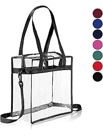 BAGAIL Clear Bag NFL & PGA Stadium Approved - The clear tote bag with zipper closure is perfect for work, sports games.Cross-Body Messenger Shoulder Bag w Adjustable Strap -12&rdquo; X 12&ldquo; X 6&rdquo;