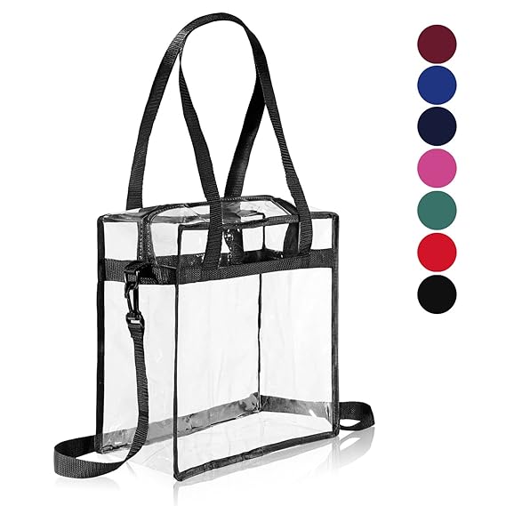Clear Bag NFL & PGA Stadium Approved - The Clear Tote Bag with Zipper Closure is Perfect for Work, Sports Games.Cross-Body Messenger Shoulder Bag w Adjustable Strap -12â X 12â X 6â (One Bag)
