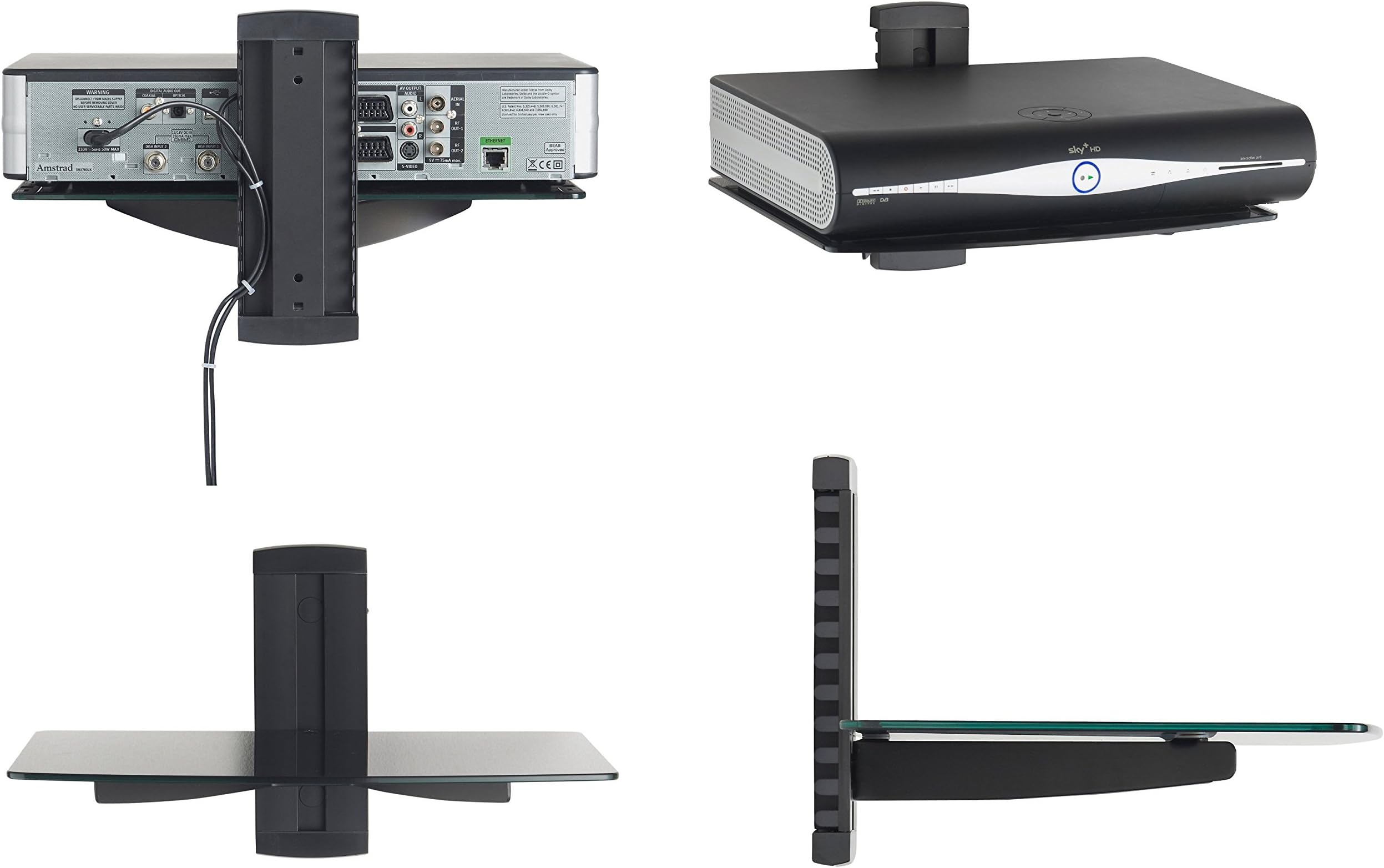Black Floating Glass Shelves Shelf For DVD SKY BOX TV AV Xbox Wall Mounted