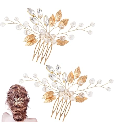 Amazon.com : YERTTER Wedding Crystal Leaf Bridal Hair Comb  display picture 2