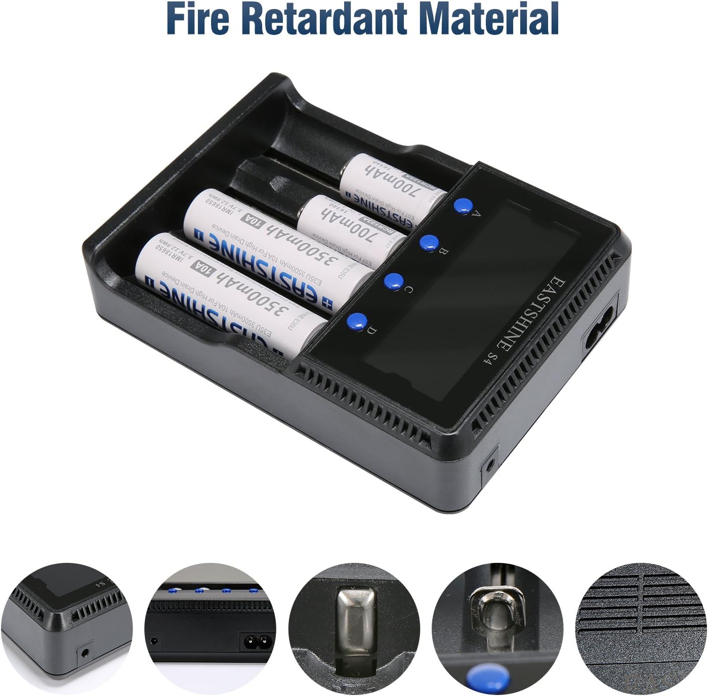 Universal Smart Battery Charger 4 Bay for Rechargeable Batteries Ni-MH Ni-Cd AA AAA C Li-ion LiFePO4 IMR 18650 26650 14500 16340 18500 10440 18350 17670 RCR123a with Car Adapter LCD Display UL Listed: Home Audio & Theater