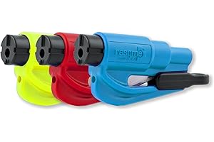 resqme Family Pack of 3, The Original Emergency Keychain Car Escape Tool, 2-in-1 Seatbelt Cutter and Window Breaker, Made in USA, Red, Blue, Safety Yellow