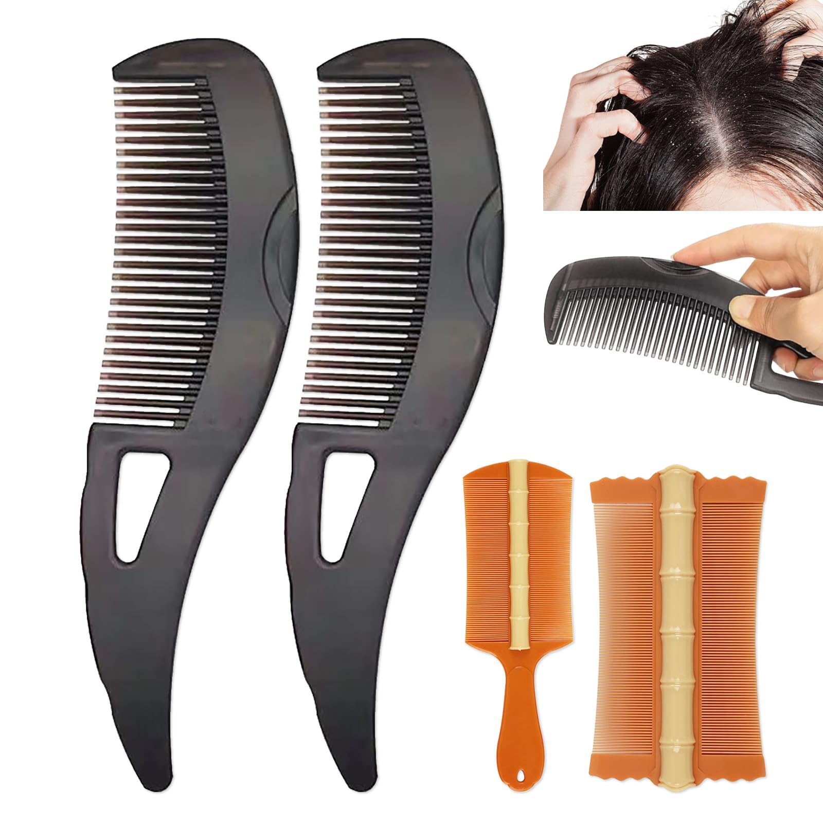 4 PCS Dandruff Comb, Hollow Massage Brush Scalp Detox - Effective in Removing Dandruff and Oil, Suitable for All Hair Types, Psoriasis Treatment
