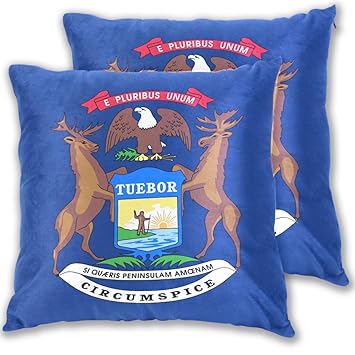 Amazon Com Michigan State Flag Cotton Throw Pillow Cover Set Of 2