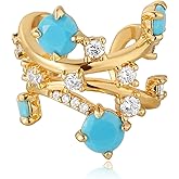 LADYGD Ear Cuff Earrings for Women 14K Gold Plated Created Turquoise Cubic Zirconia Sparkling Boho Hollow Huggie Ear Cuffs Non Piercing | Clip On Cartilage | Single
