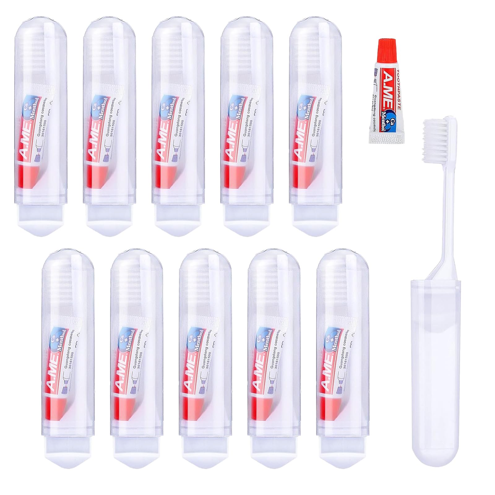 10 Pcs Mini Toothbrush, Travel Toothbrush Set with Mini Toothpaste, Portable Toothbrush for Families Travel Business Trip Camping Outdoor Activities
