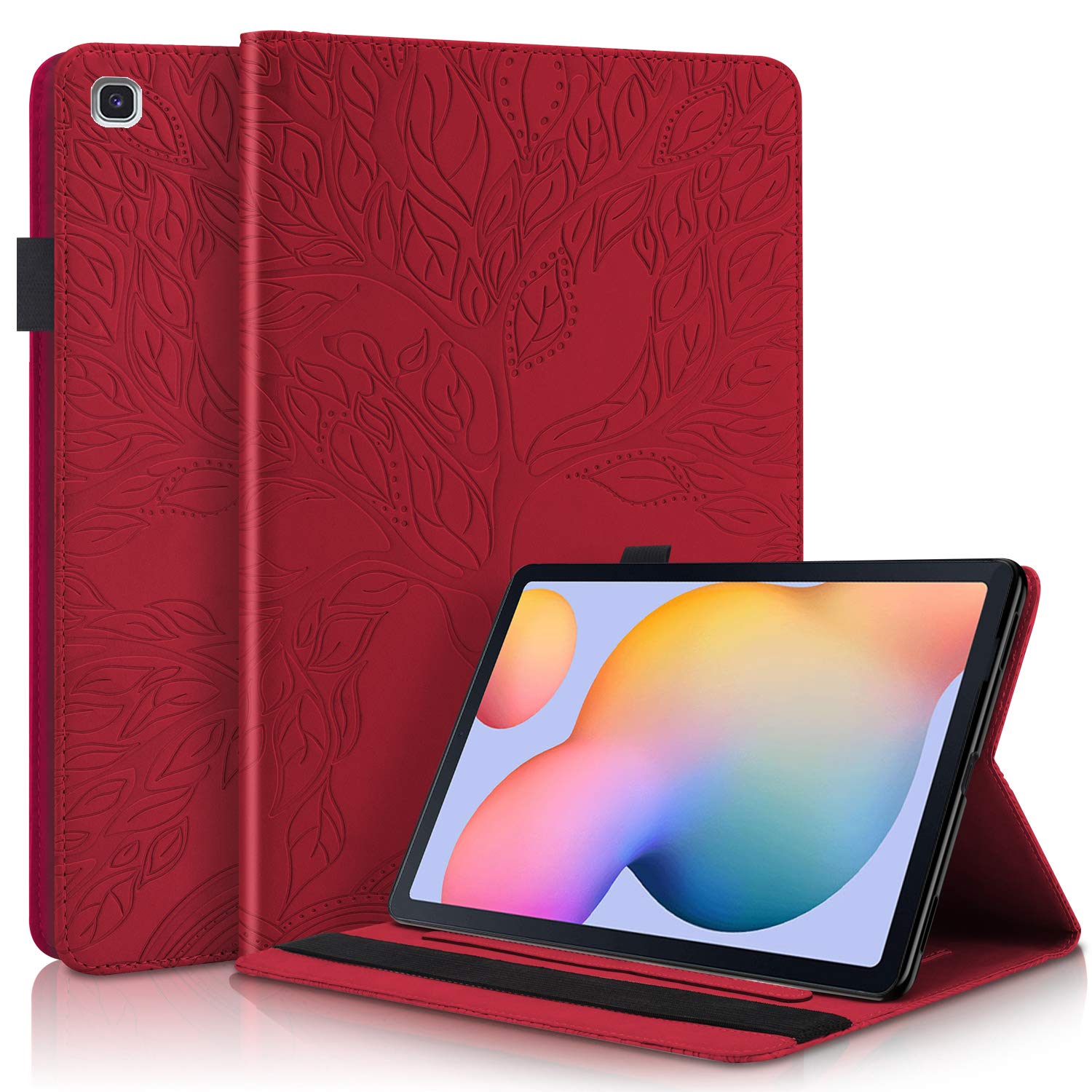 L&Btech Samsung Galaxy Tab S6 Lite 10.4'' 2020 Case, Premium PU Leather SM-P610/ P615 Folding Flip Stand Case with Card Slot Pencil Holder, for Galaxy Tab S6 Lite 10.4 inch - Red