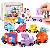 Dinosaur Toys for Kids 3-5, 21PC Magnetic Wooden Train, Stacking Blocks Toys, Match Number & Color, Toddler Montessori Educat