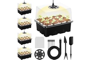 NBPLUS Seed Starter Tray with Grow Light, 5 Pack 60 Cells Seed Starter kit with Humidity Dome and Base, Plant Seedling Trays Indoor Greenhouse Gardening (Black 5 Pack)