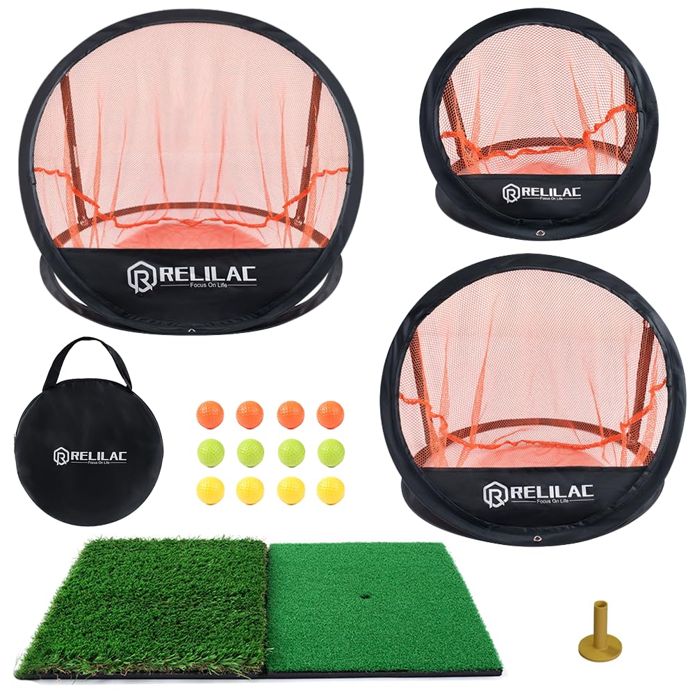 Photo 1 of RELILAC Pop Up Golf Chipping Practice Net Set - Indoor/Outdoor Golfing Target Accessories Kit for Golf Practice - Improve Your Short Game - Gifts for Men, Dad, Mom, Husband, Women, Kid, Golfers