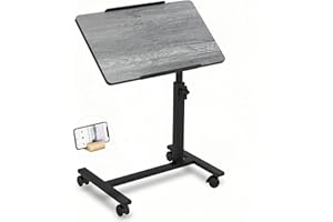 JXINONT Tilt Overbed Bedside Table Mobile Laptop Stands Tray Desk Portable Hospital Desk Couch Side Desk-Grey