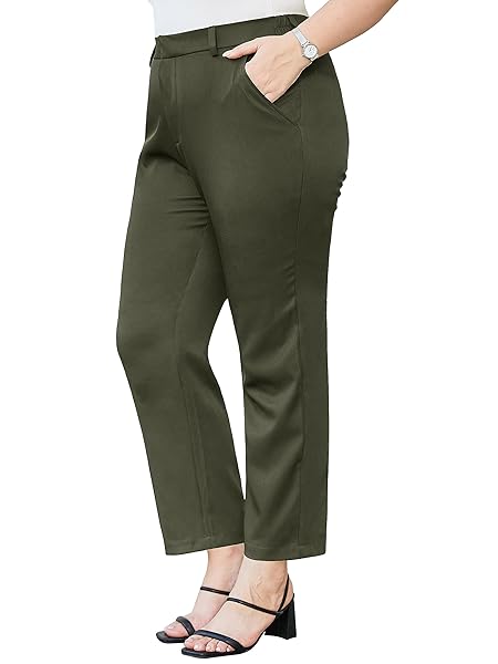 NIEYOOK PLUS SIZE PANTS FOR WOMEN BUSINESS CASUAL WOMENS PANTS OFFICE WORK PANTS FOR WOMEN TRENDY FASHION LONG STRAIGHT SUIT PANTS COMFY WORK PANTS WOMEN ARMY GREEN