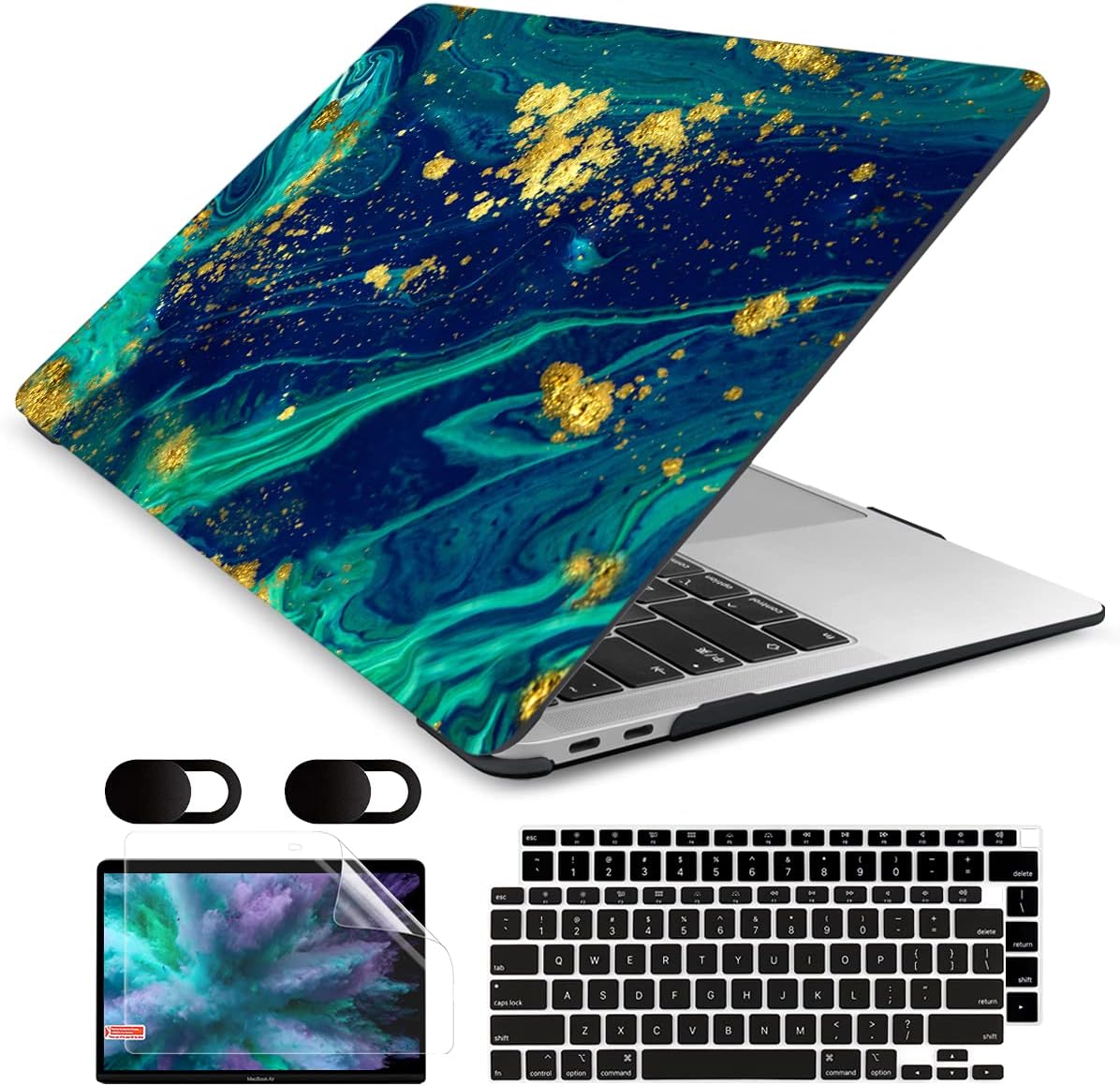 MEEgoodo for MacBook Air 13 inch Case 2020 2019 2018 Released A2337 M1 A2179 A1932 with Touch ID, Plastic Hard Shell & Keyboard Cover Compatible with MacBook Air 13 inch Retina, Blue Marble