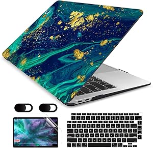 MEEgoodo for MacBook Air 13 inch Case 2020 2019 2018 Released A2337 M1 A2179 A1932 with Touch ID, Plastic Hard Shell & Keyboard Cover Compatible with MacBook Air 13 inch Retina, Blue Marble