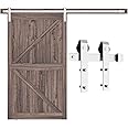 SMARTSTANDARD 8 Feet Brushed Nickel Barn Hardware Kit-Heavy Duty Sliding Track-Smoothly and Quietly-Easy to Install-Fit 42"-48" Wide Door Panel (J Shape Hanger)