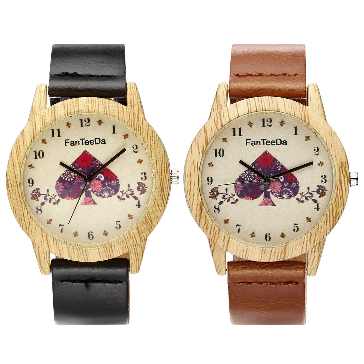 JSDDE Uhren,Vintage Holz-Muster Herz Armbanduhr Damenuhr Kleid Uhr PU Lederarmband Analog Quarzuhr,Schwarz