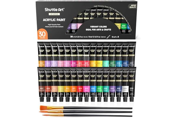 Shuttle Art Acrylic Paint Set, 30 x12ml Tubes Artist Quality Non Toxic Rich Pigments Colors Great for Kids Adults Professiona