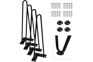 Orgerphy 16” Black Hairpin Furniture Legs(4PCS) | Heavy-Duty Hairpin Legs End Table Legs| with Screws and 4pcs Bonus Rubber Floor Protectors | Metal Table Legs Desk Legs Furniture Legs for DIYers