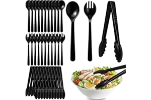 36 Pcs Disposable Plastic Serving Utensils, 12 Set Black Plastic Utensils Party Utensils Supplies Disposable Serving Spoons F
