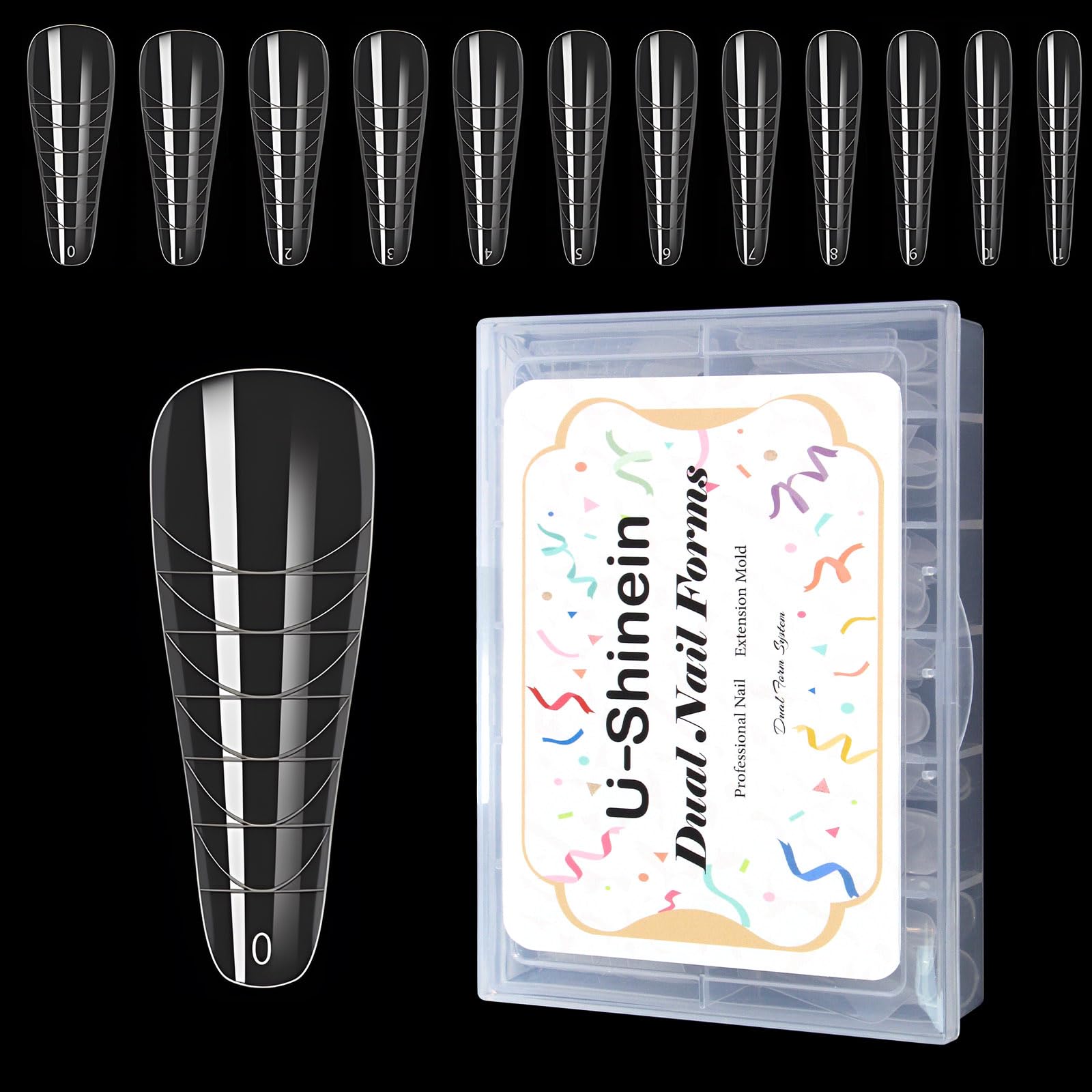 U-Shinein Nail Forms & Moulds - 120 Pcs, 12 Sizes, Dual Shapes, Acrylic Nail Art Tools