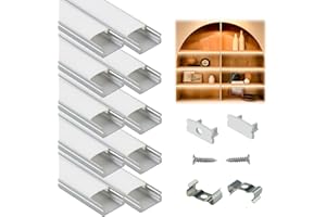 Muzata 10Pack 6.6FT/2M Silver LED Channel with Milky White Cover LED Strip Channel Diffuser Strip Light Diffuser Clean Look U