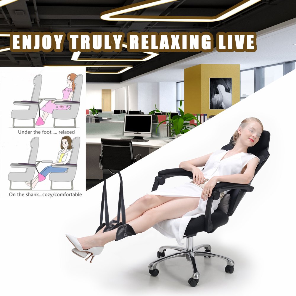 Foot Rest, MeanLove Portable Travel Accessories Footrest Flight Carry-on Foot Rest, Footrests Hammock with Adjustable Height  (Black)