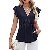 Blooming Jelly Womens Peplum Tops Dressy Casual V Neck Ruffle Short Sleeve Ruched Business Blouses Trendy Clothes