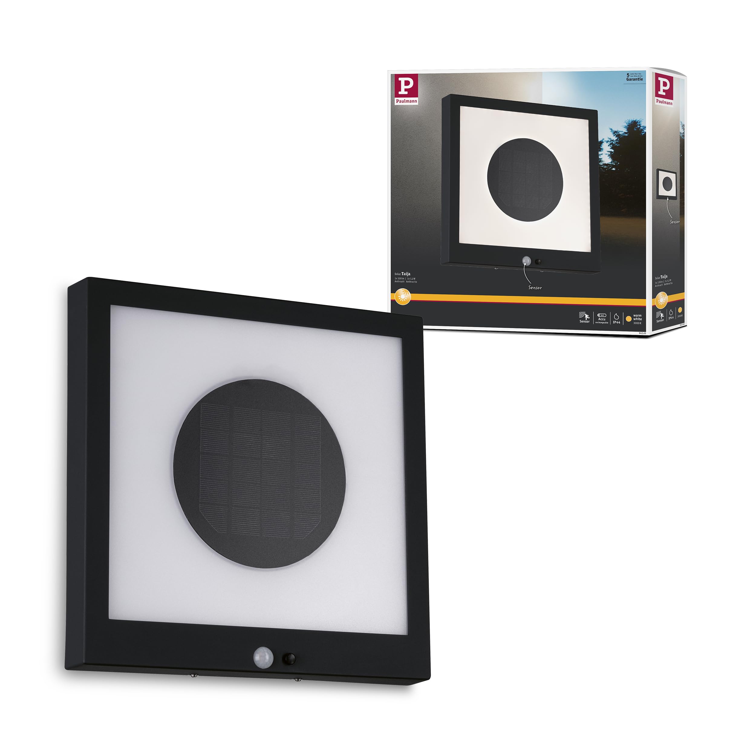 Paulmann 94263 LED Taija Solar Panel Outdoor luminaire incl. 1x1.2 watt IP44 Splash-Water Protected Anthracite Garden Lighting Plastic Warm White 3000 K