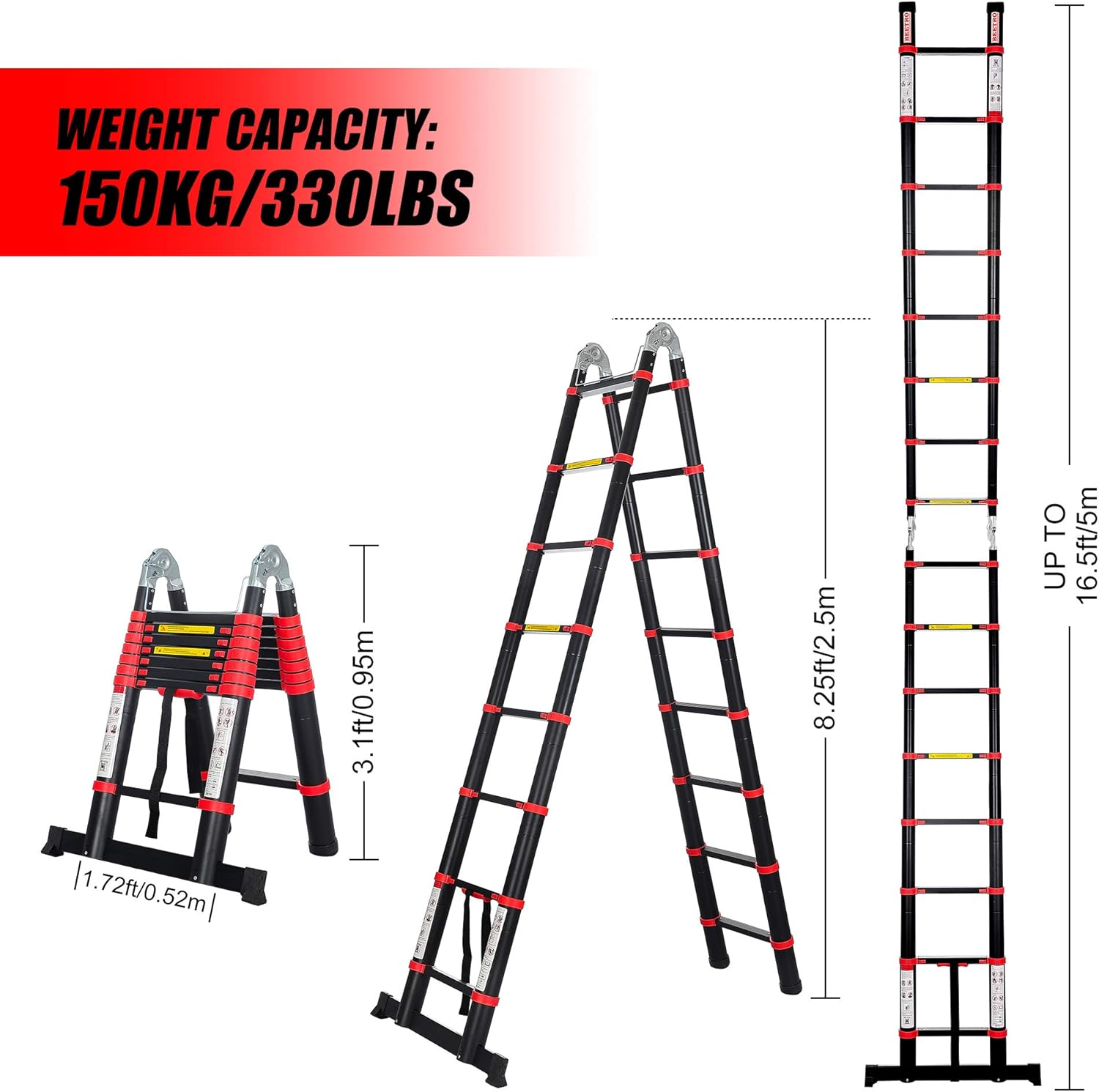 BEETRO 16.5ft Aluminum Telescoping Ladder, A Type Portable Telescopic Extension Ladder for Outdoor Working, Household Use, 330lb Capacity, More Durable and Safer with Balance Rod: Kitchen & Dining