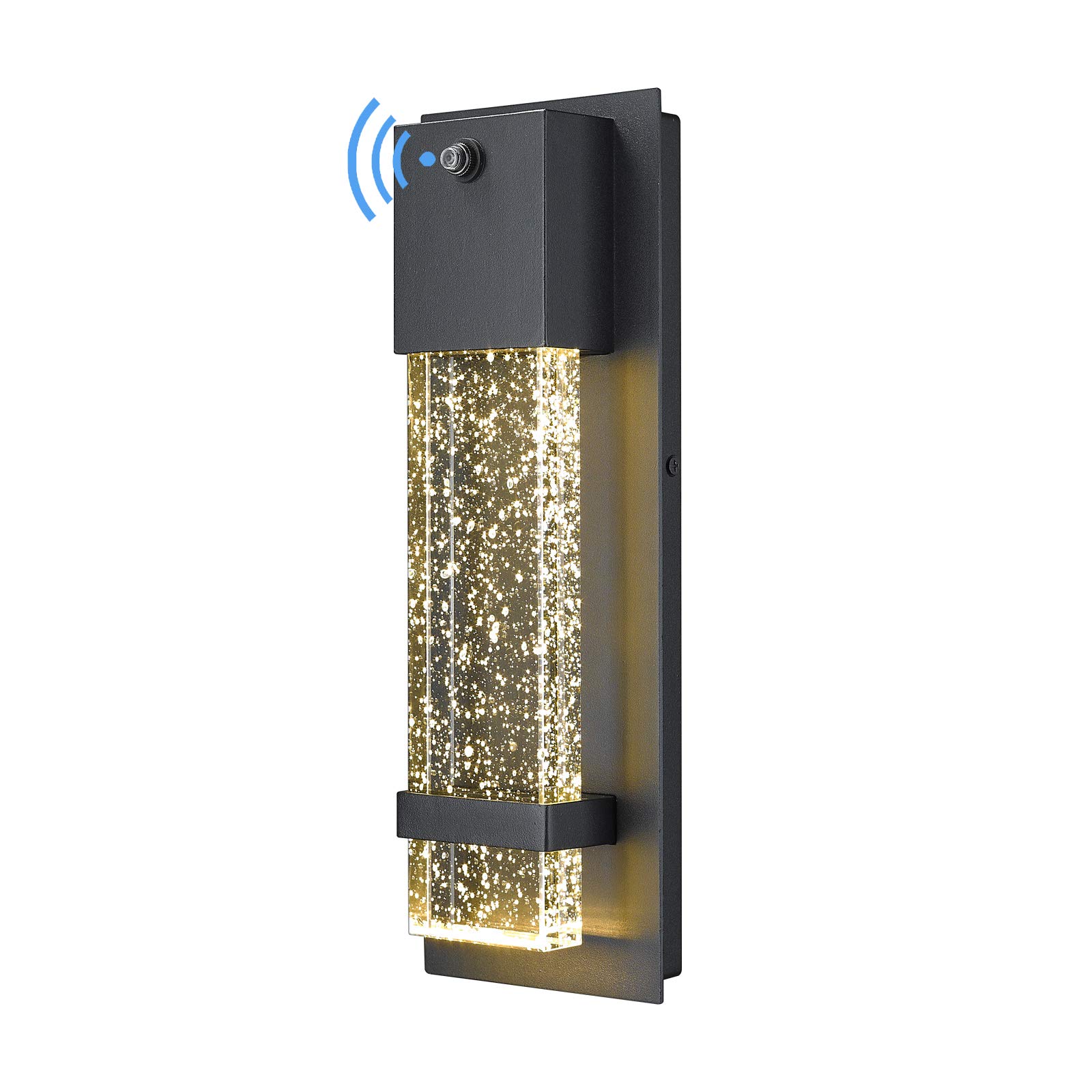 Photo 1 of HWH INVESTMENT Dusk to Dawn Sensor Outdoor Wall Lamp, Modern LED Exterior Wall Sconce Lantern, Black Finish with Crystal Bubble Glass, 5HW9-B-P BK