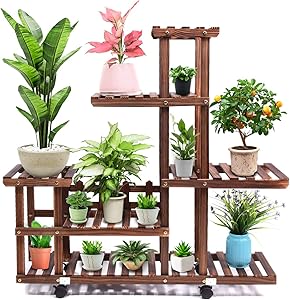 Wood Plant Stand Indoor Outdoor, Wooden Plant Display Multi Tier Flower Shelves Stands, Garden Plant Shelf Rack Holder Organizer in Corner Living Room Balcony Patio Yard (11-13 Flowerpots)