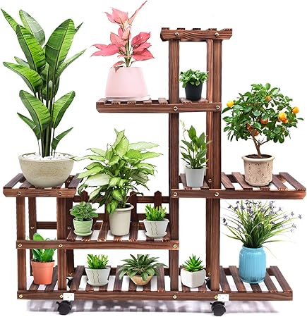 Amazon Com Wood Plant Stand Indoor Outdoor Wooden Plant Display Multi Tier Flower Shelves Stands Garden Plant Shelf Rack Holder Organizer In Corner Living Room Balcony Patio Yard 11 13 Flowerpots Garden