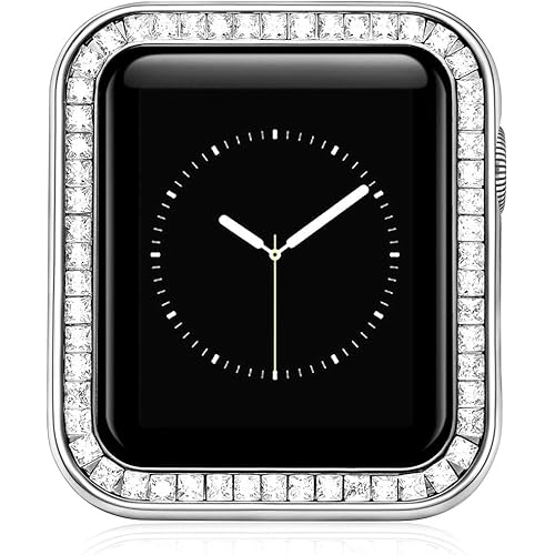 top4cus Compatible with Apple Watch Case 40mm: Iwatch Diamond Protective Brilliant Cover Zinc Alloy Bumper Gorgeous Large Diamonds Frame Compatible with Apple Watch Series 6/SE/5/4 (Silver, 40mm)