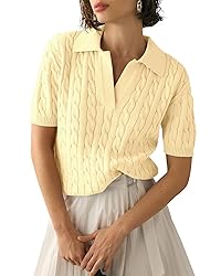 Imily Bela Women's Cable Short Sleeve Sweaters Tops
