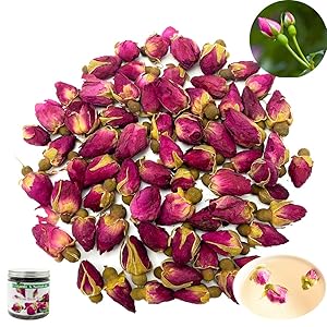 Organic Dried Pink Rose Buds Tea Flower, Edible Small Red Rose Buds and Petals Flower Loose Leaf Health Benefits Decaffeinated