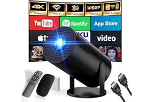 GAIMOO Mini Projector with WiFi and Bluetooth Built-in Apps Smart Projector Support 4K 1080P FHD 180° Adjustable Auto Keystone Compatibile with HDMI/TV Stick/Memory Stick/Laptop, Black