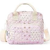 shiprabags Quilted Lunch Box for Women, Large Insulated Lunch Bag for Adult,Elegant Purple Floral Cute Portable Tote Bags for Work Travel Beach Picnic(Purple,M)