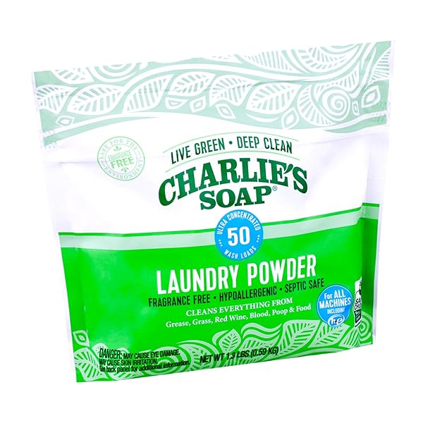 CHARLIE’S SOAP LAUNDRY POWDER (50 LOADS, 1 PACK) HYPOALLERGENIC DEEP CLEANING WASHING POWDER DETERGENT – ECO-FRIENDLY, SAFE, AND EFFECTIVE
