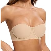 Women's Strapless Bra-Lightly Lined Non Slip Invisible Balconette Underwire Support Multiway Bandeau Bra for Comfort Lift