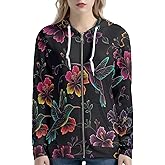 Irisjudy Womens Zip-up Hoodie with Kanga Pocket(XS-5XL),Cactus,Sunflowers,Butterfly Long Sleeve Sport Shirts Shell Jackets