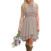 Faxpox Halter Short Bridesmaid Dresses 2026 Western Wedding Guest Dress Summer A Line Ruffle Pleated Formal Party Gowns