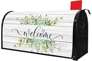 PUTWARE Spring Welcome Mailbox Covers Magnetic Standard Size 21" X 18" Summer Floral Butterflies Welcome Mailbox Wraps Post Letter Box Cover for Garden Yard Home Decor Outdoor Decorations (Leaf, 21" x 18")