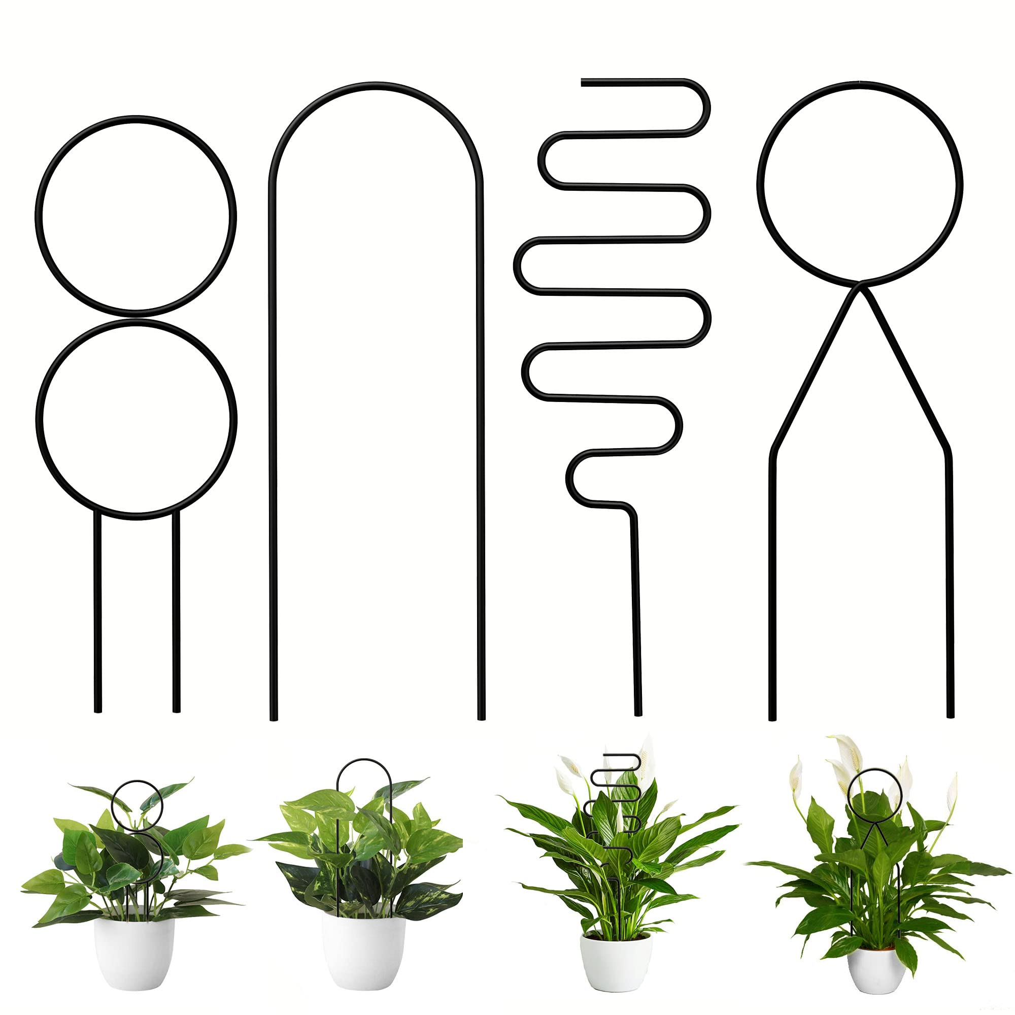 4 Pcs Small Metal Trellis for Potted Plants,Gold Trellis for Climbing Plants Indoor, Small Trellis for Potted Plant Support Stake House Plant Trellis for Garden Potted,Hoya,Pothos,Flower(Black)